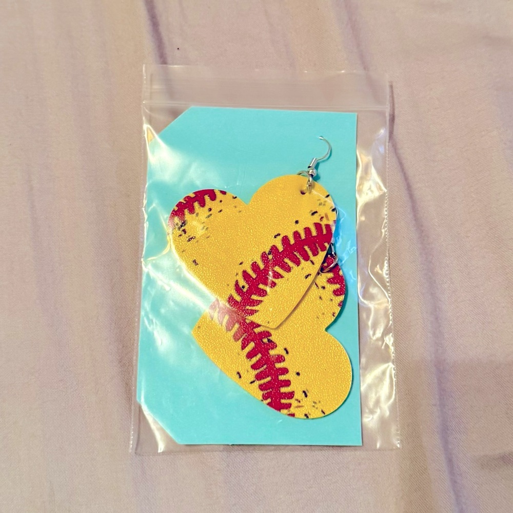 Yellow softball 🥎 Heart Earrings